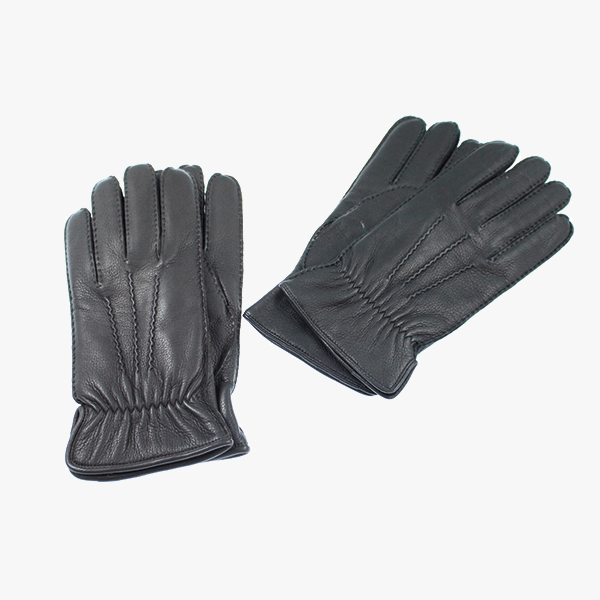 Deer skin leather glove, elastic on dorsal, hand-sewn, cashmere lined